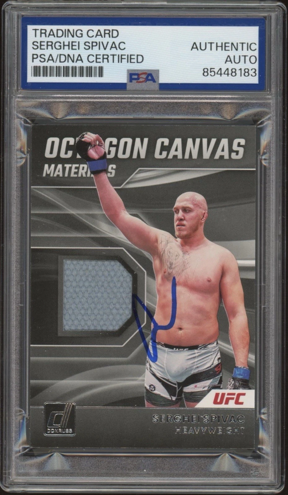 2023 Panini Donruss UFC Serghei Spivac Signed Octagon Canvas Materials PSA AUTO