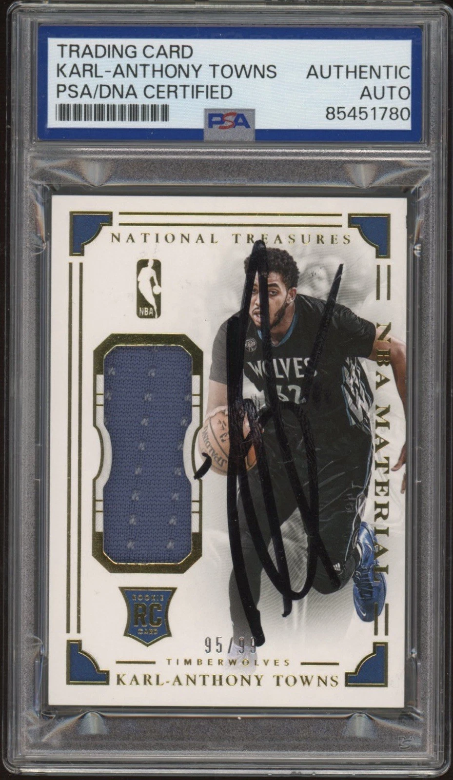 2015 National Treasures Karl Anthony-Towns Rookie NBA Materials /99 PSA AUTO RC