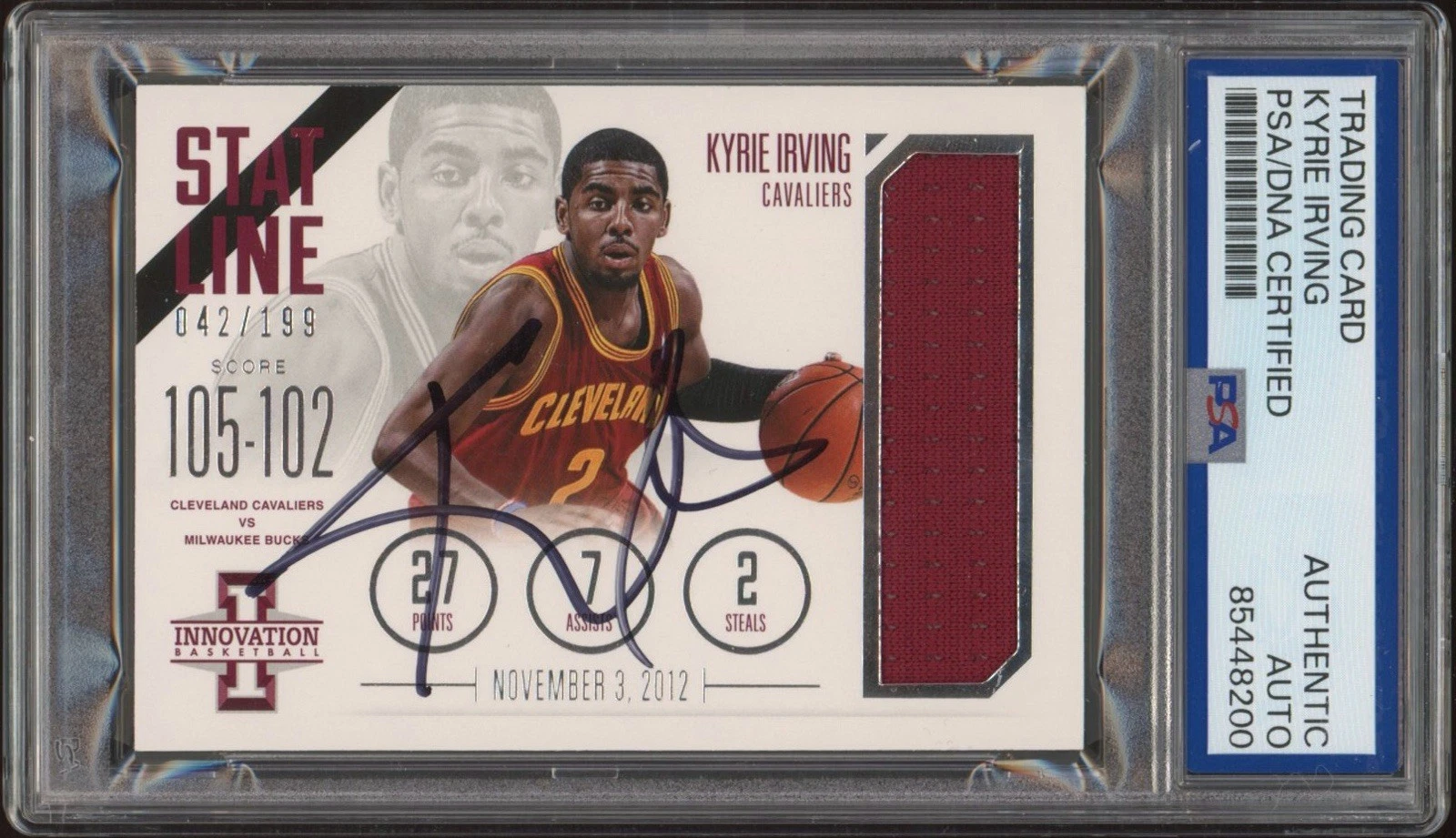 2012 Panini Innovation Kyrie Irving Game Used Rookie Jersey Relic /199 PSA AUTO
