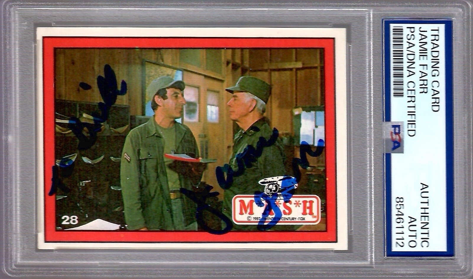 JAMIE FARR HAND SIGNED 1982 DONRUSS MASH TRADING CARD TO BILL PSA SLABBED