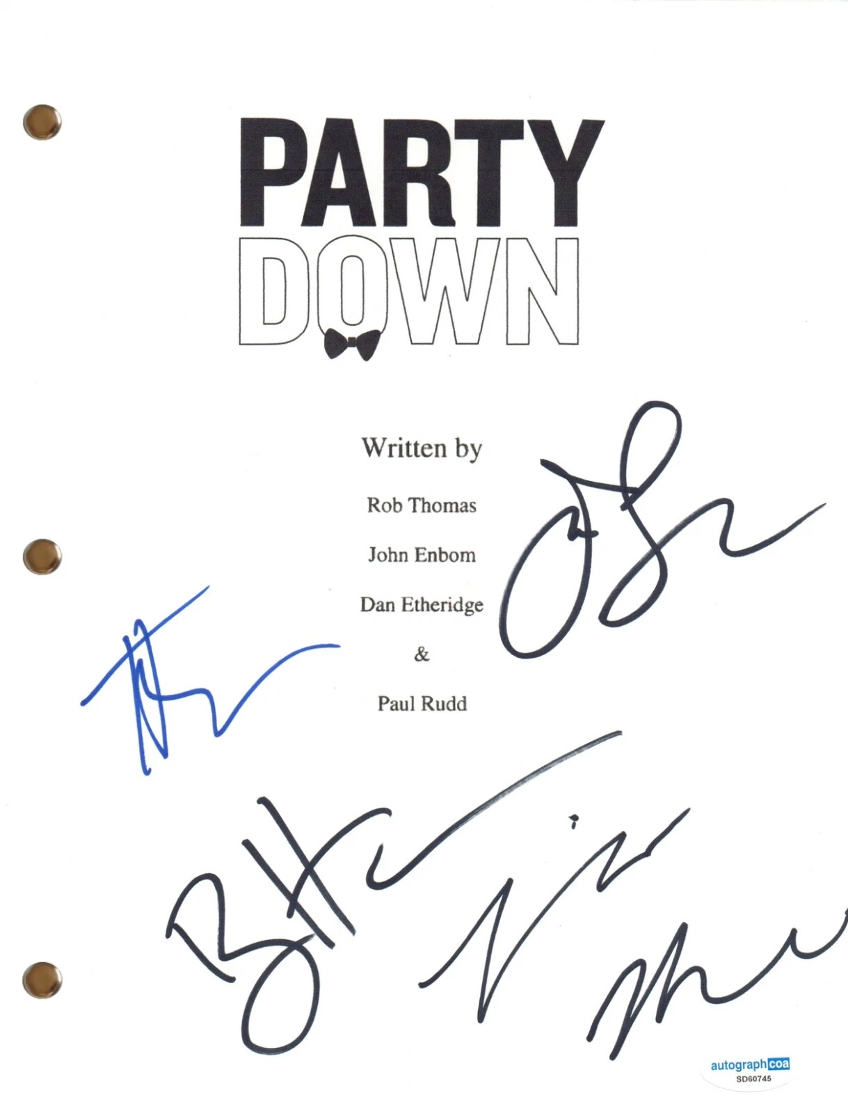 Party Down Cast Signed Autograph TV Pilot Script Jane Lynch Ryan Hansen x5 ACOA