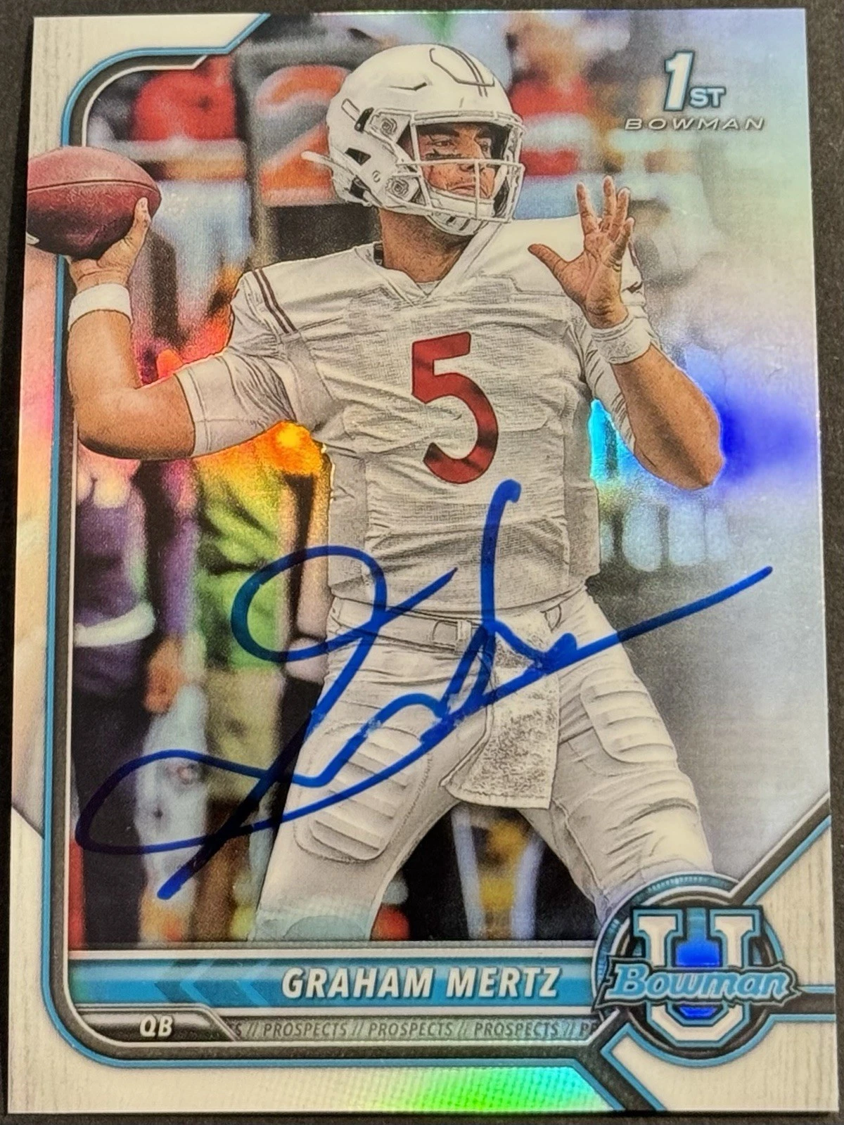 Graham Mertz Signed Wisconsin 2022 Bowman Chrome U Rookie Card BAS Beckett