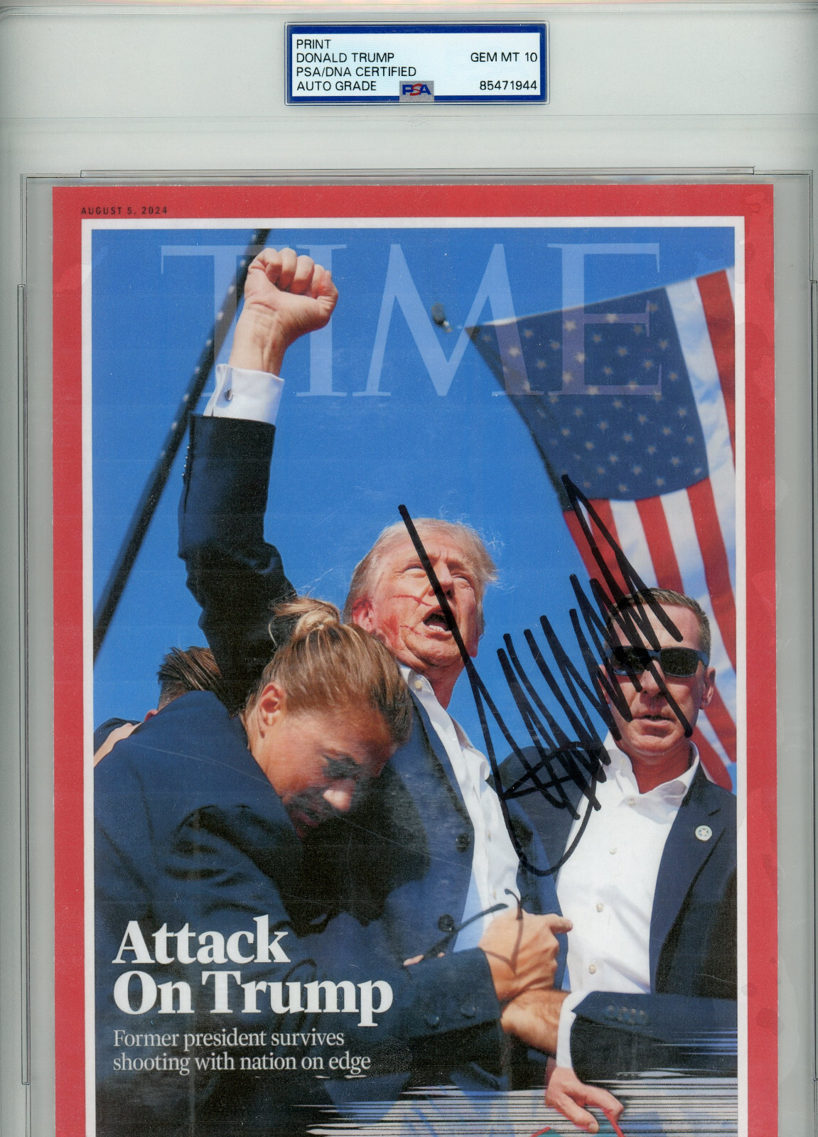 Donald Trump Signed ASSASSINATION Fight Fist Pump TIME Magazine Print PSA/DNA 10