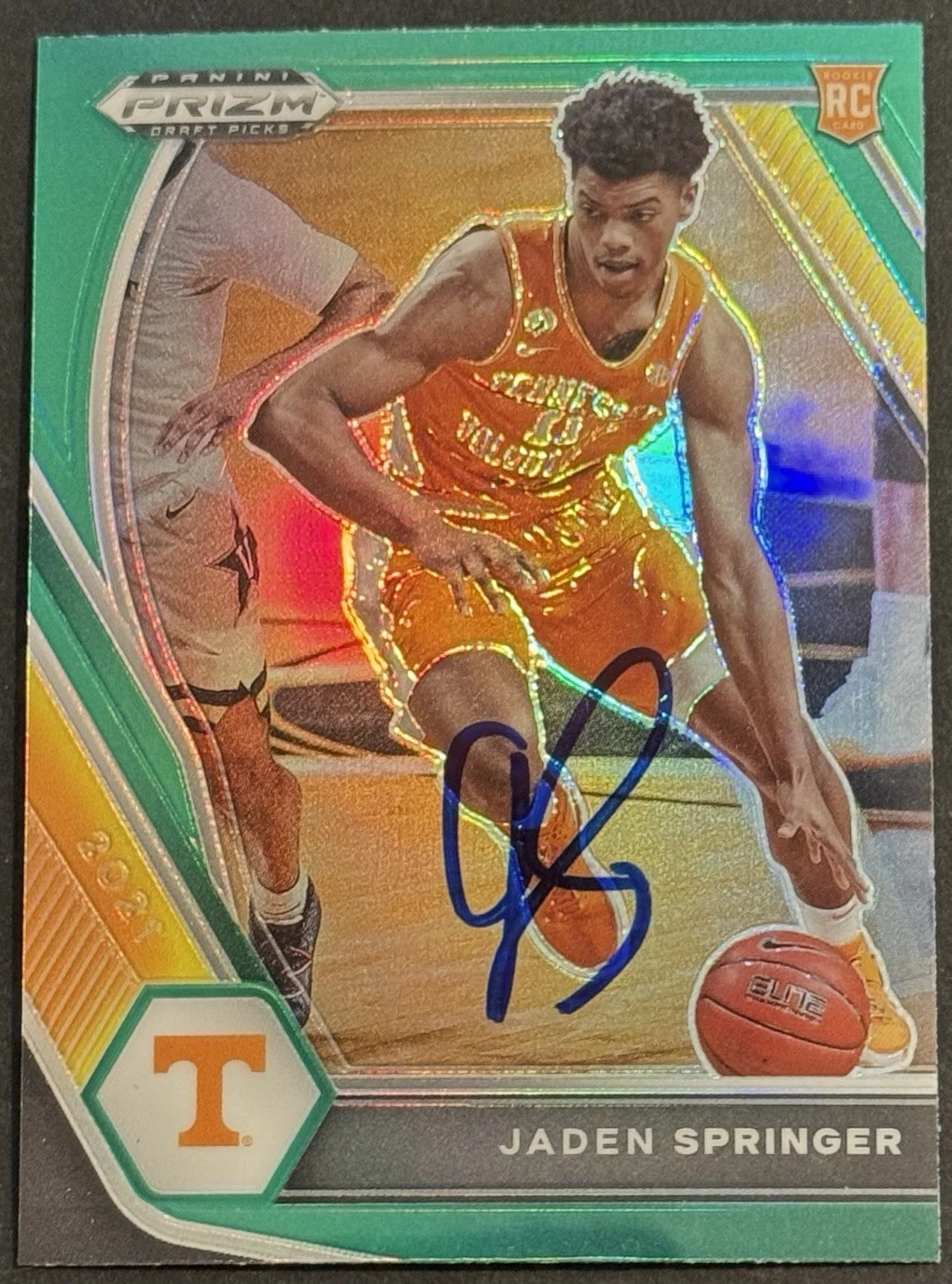 Jaden Springer Signed 2021-22 Panini Prizm Green Rookie Card BAS Beckett Celtics