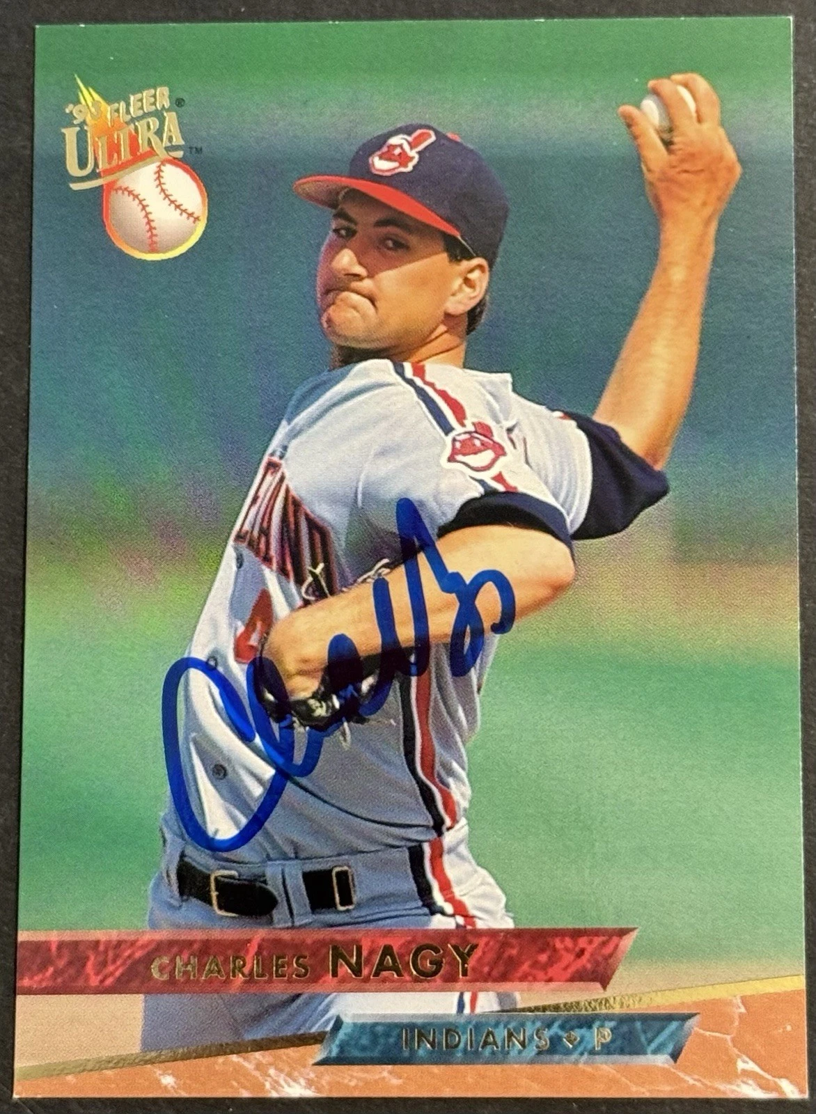 Charles Nagy Signed 1993 Fleer Ultra Card Cleveland Indians BAS Beckett COA