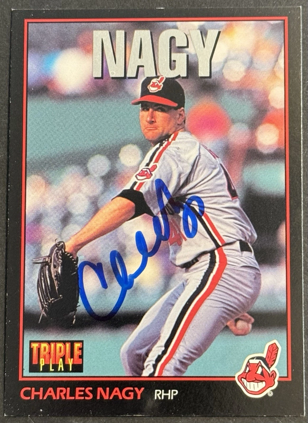 Charles Nagy Signed 1993 Triple Play Card Cleveland Indians BAS Beckett COA