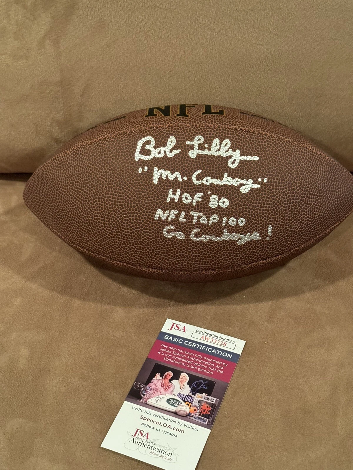 Bob Lilly Signed Wilson Stat Football, JSA, 4 Inscriptions Dallas Cowboys