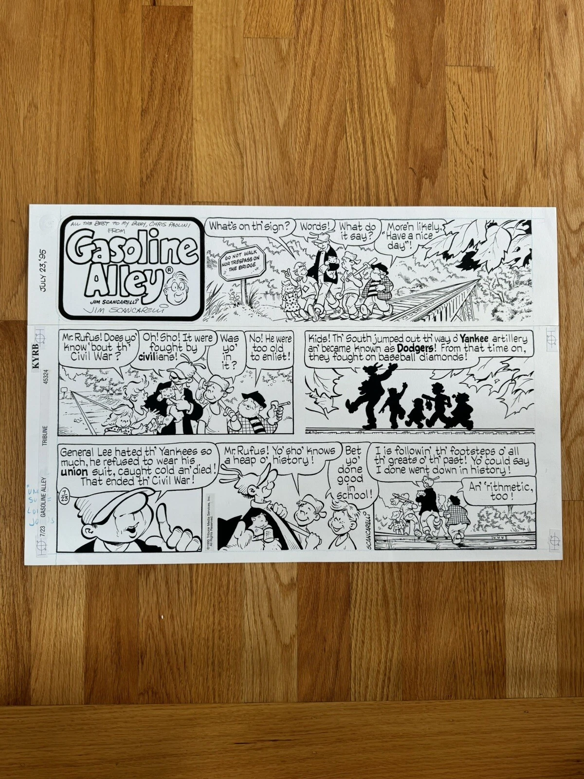 ORIGINAL Gasoline Alley Pen + Ink SUNDAY COMIC STRIP ART Jim Scancarelli 7/23/95