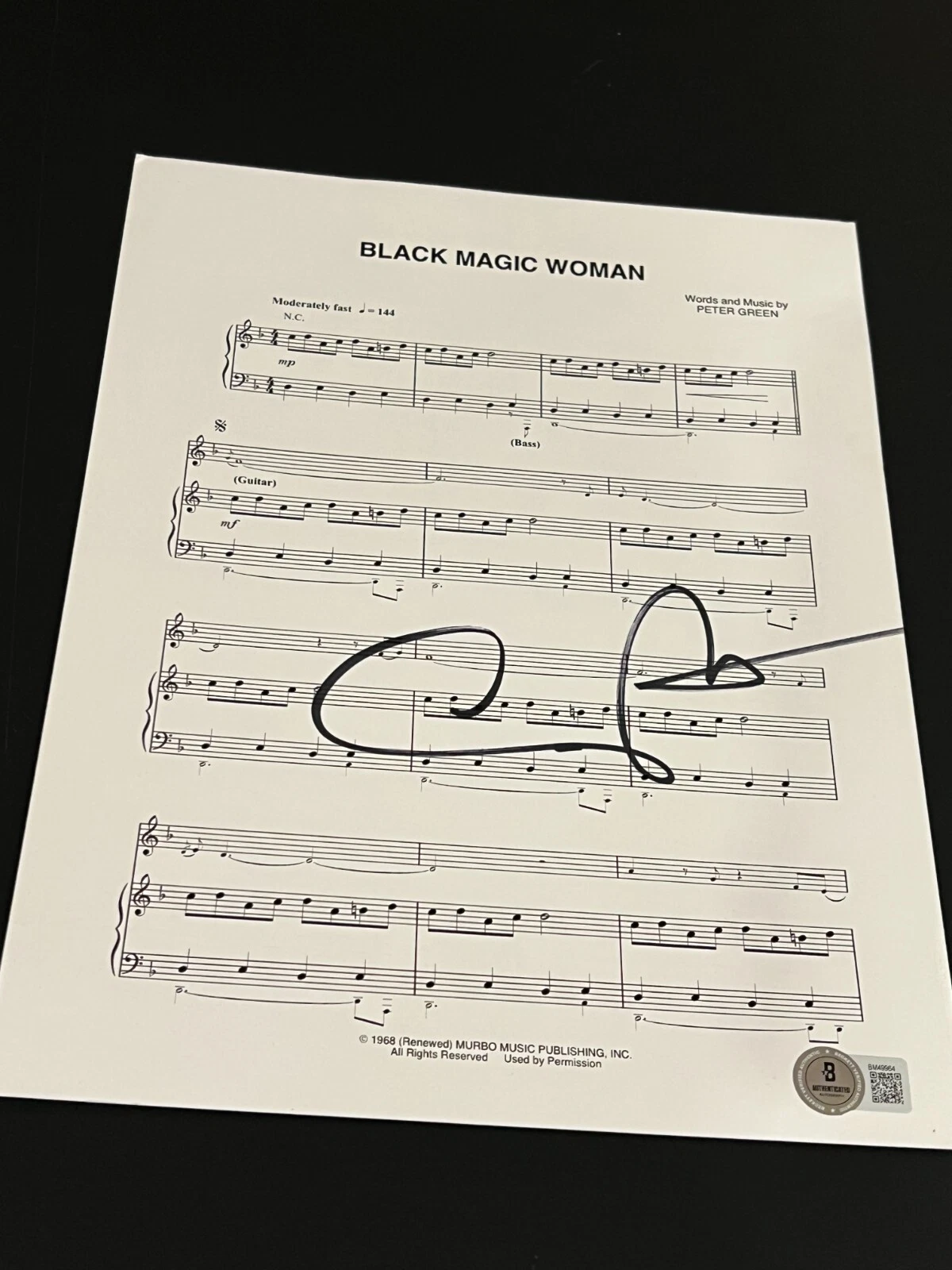 CARLOS SANTANA SIGNED AUTOGRAPH SHEET BLACK MAGIC WOMAN BECKETT BAS COA D