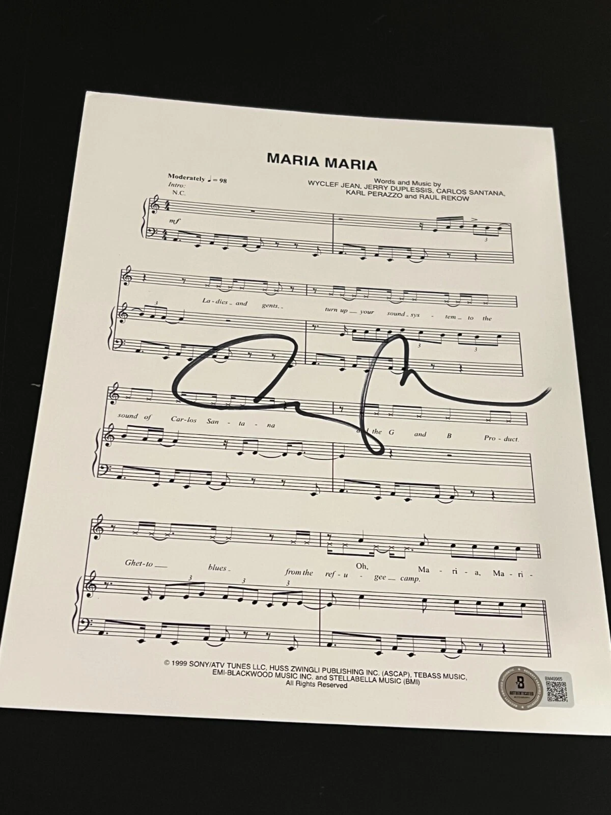 CARLOS SANTANA SIGNED AUTOGRAPH SHEET BLACK MAGIC WOMAN BECKETT BAS COA X2