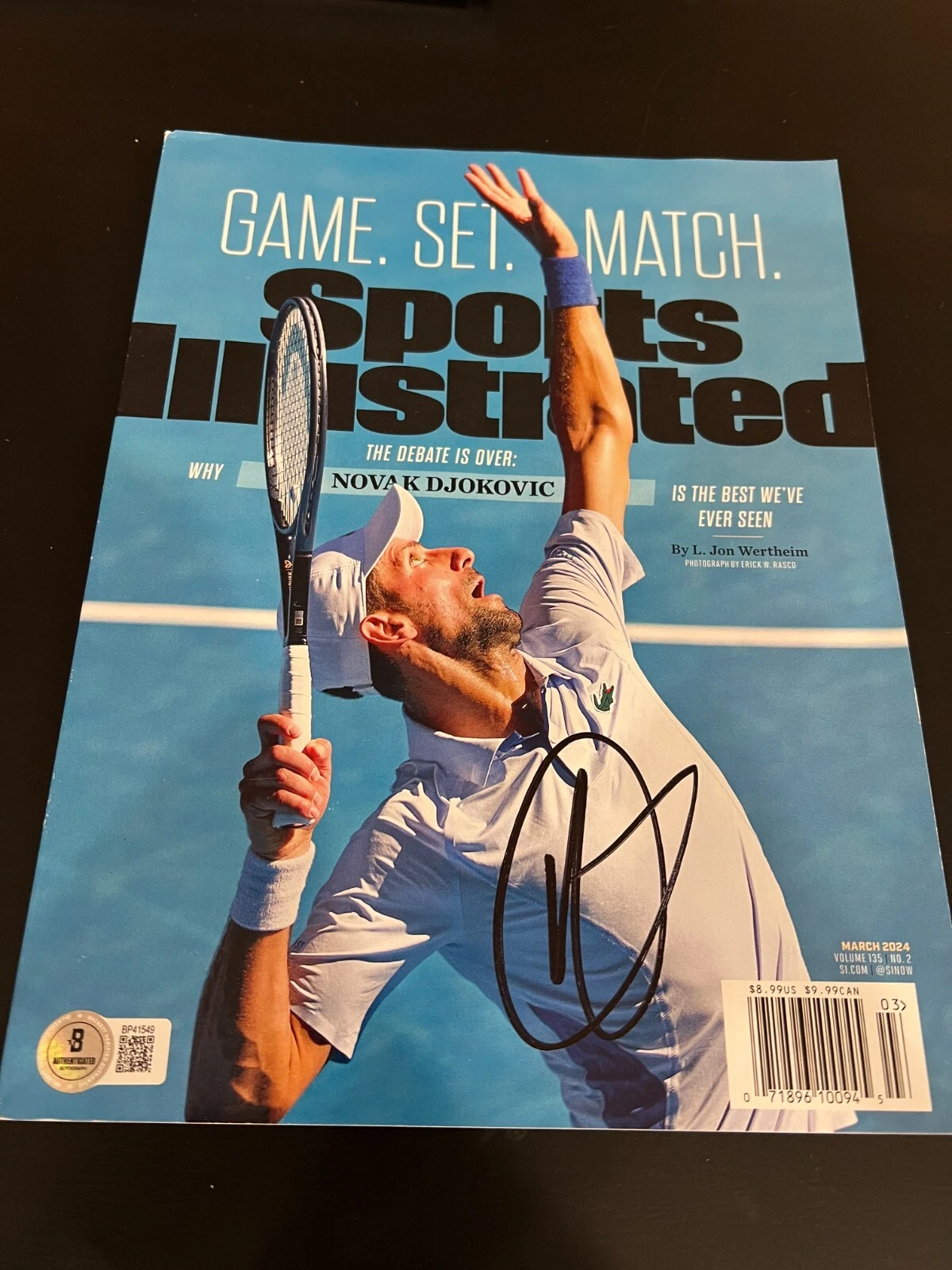 NOVAK DJOKOVIC SIGNED AUTOGRAPH SPORTS ILLUSTRATED TENNIS US OPEN BECKETT BAS D