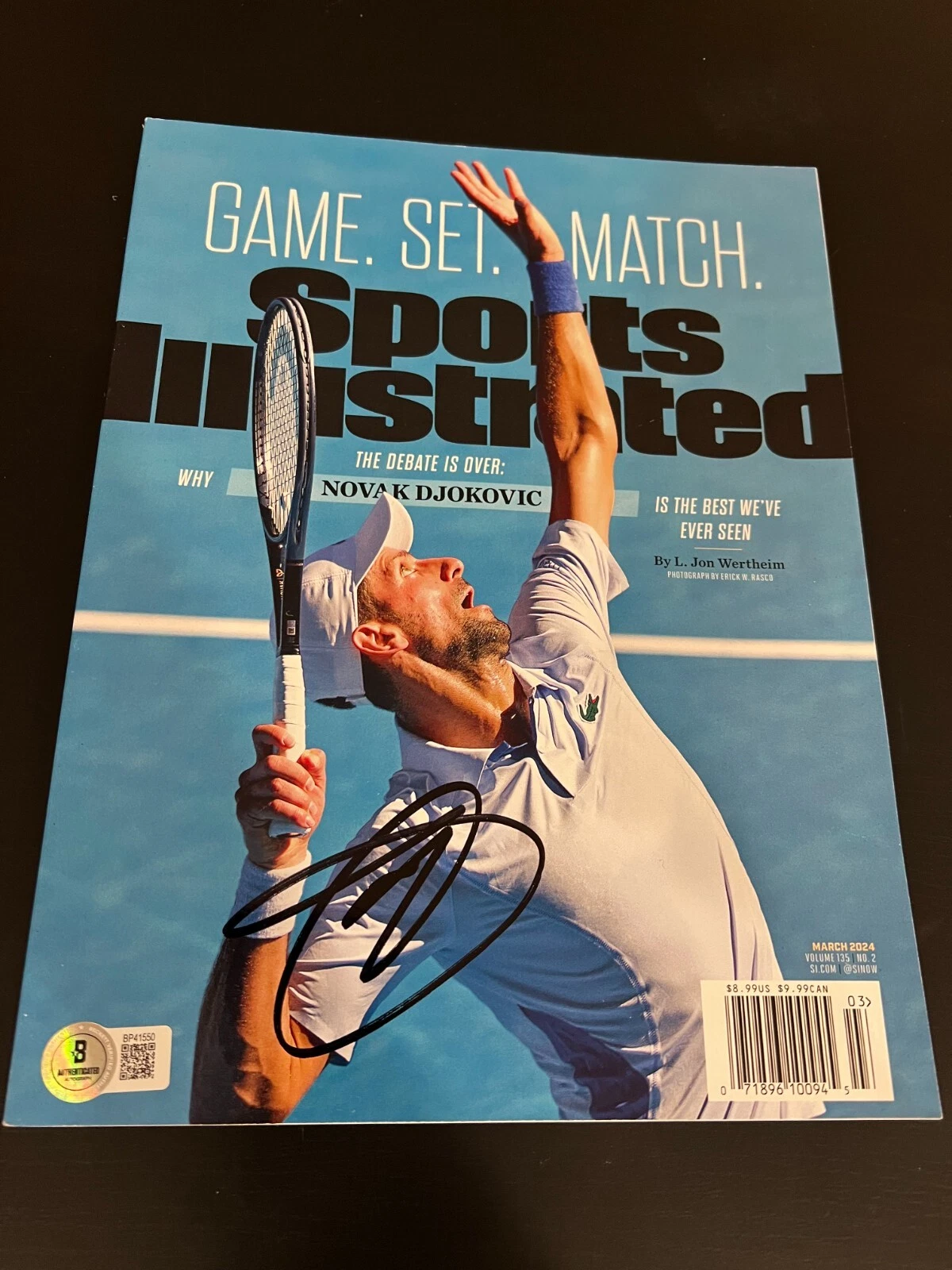 NOVAK DJOKOVIC SIGNED AUTOGRAPH SPORTS ILLUSTRATED TENNIS US OPEN BECKETT BAS X1