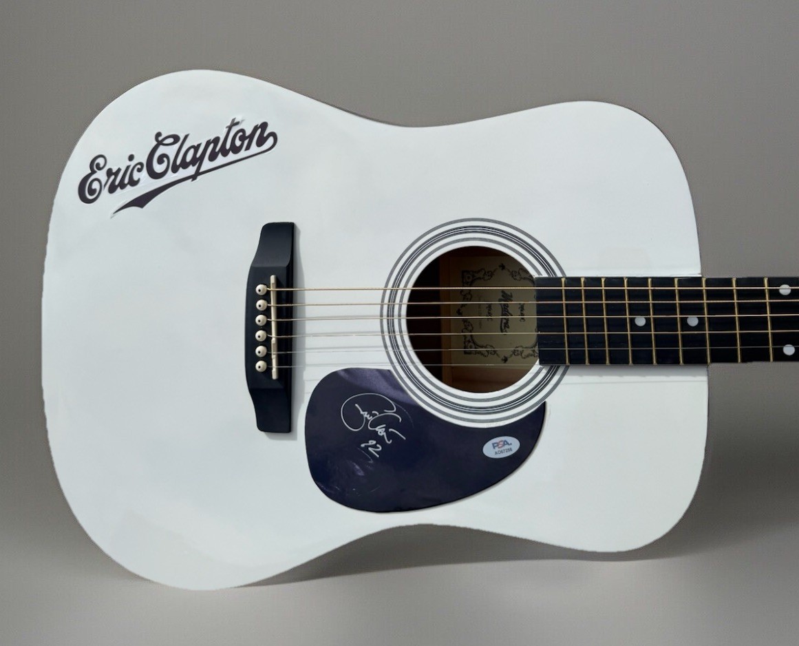 Eric Clapton Autographed Full Size White Acoustic Guitar Yardbirds PSA/DNA LOA