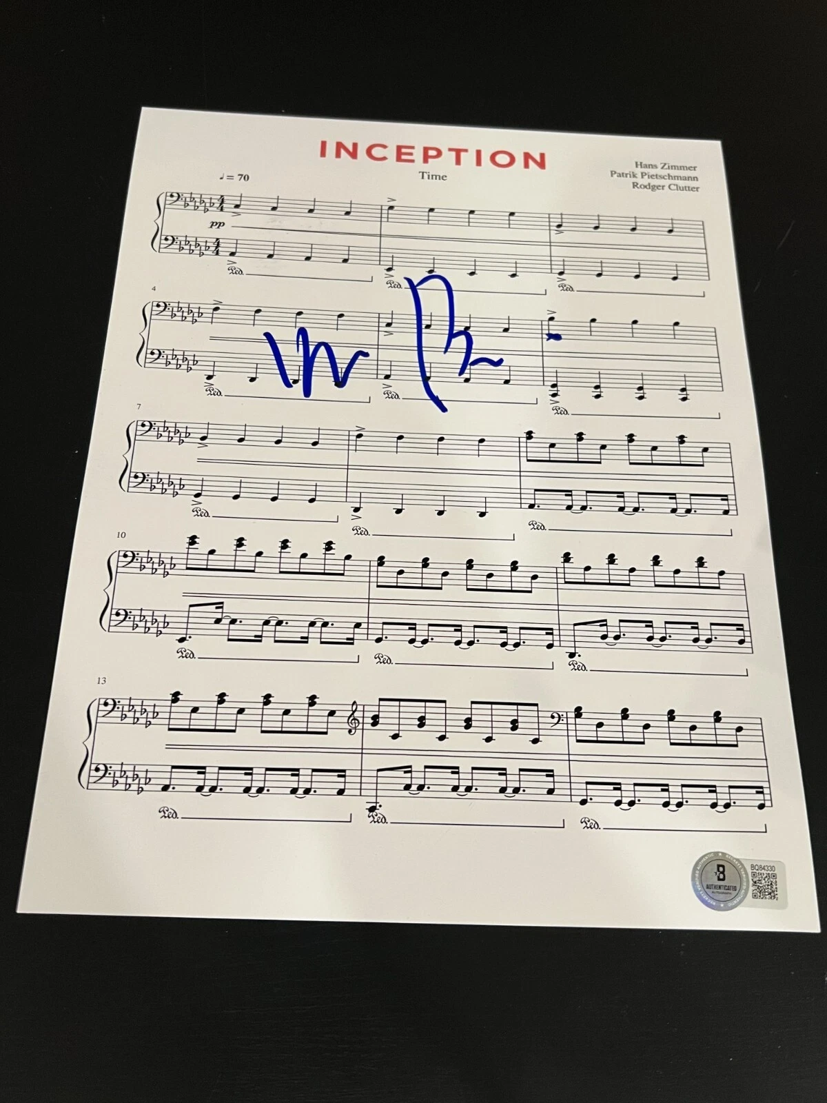 HANS ZIMMER SIGNED AUTOGRAPH SHEET MUSIC INCEPTION TIME BECKETT BAS AUTO D
