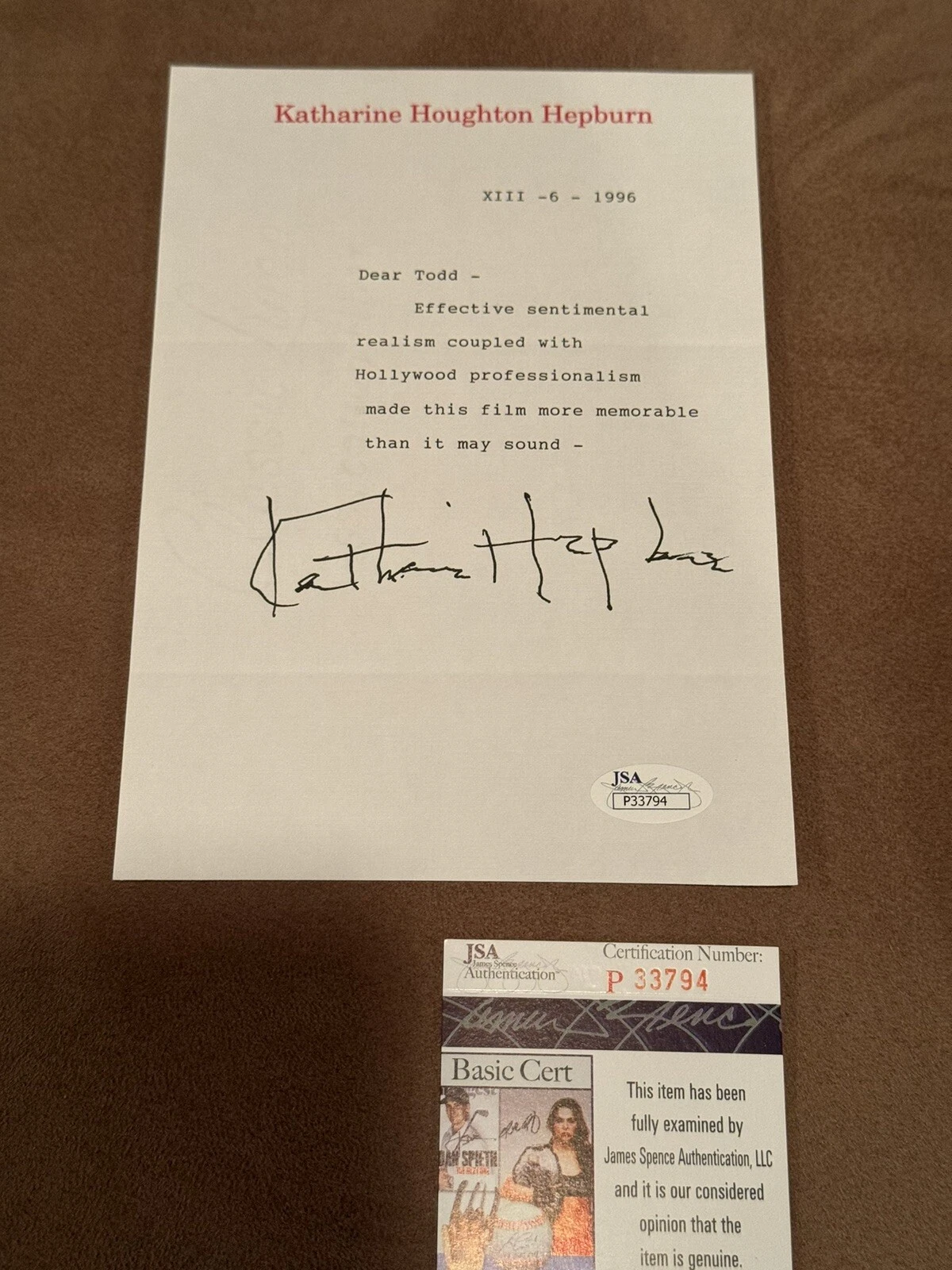 Nice Katharine Hepburn SIGNED AUTOGRAPHED Typed Letter Signed JSA Great Content
