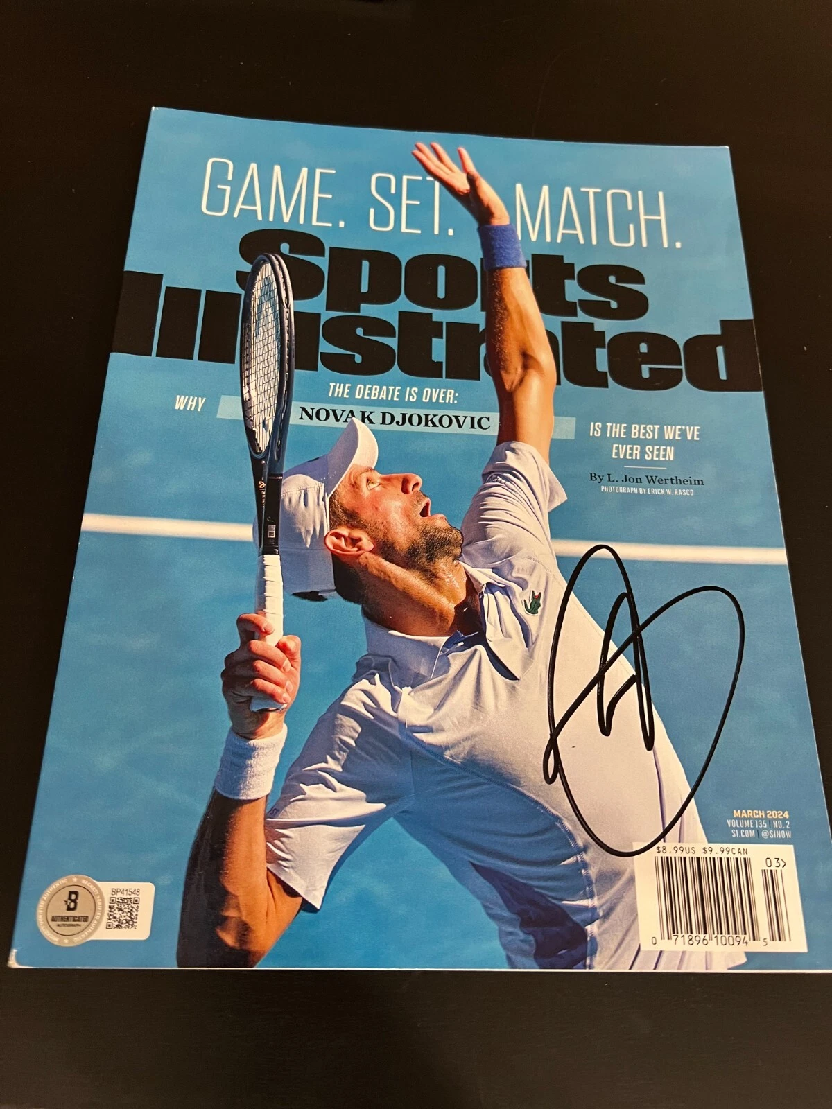 NOVAK DJOKOVIC SIGNED AUTOGRAPH SPORTS ILLUSTRATED TENNIS US OPEN BECKETT BAS E