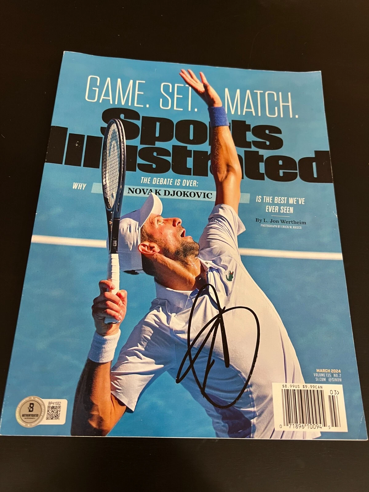 NOVAK DJOKOVIC SIGNED AUTOGRAPH SPORTS ILLUSTRATED TENNIS US OPEN BECKETT BAS F
