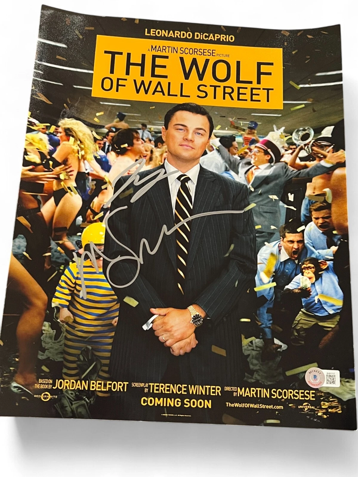 LEONARDO DICAPRIO SCORSESE SIGNED WOLF OF WALL STREET 11X14 PHOTO BECKETT BAS D