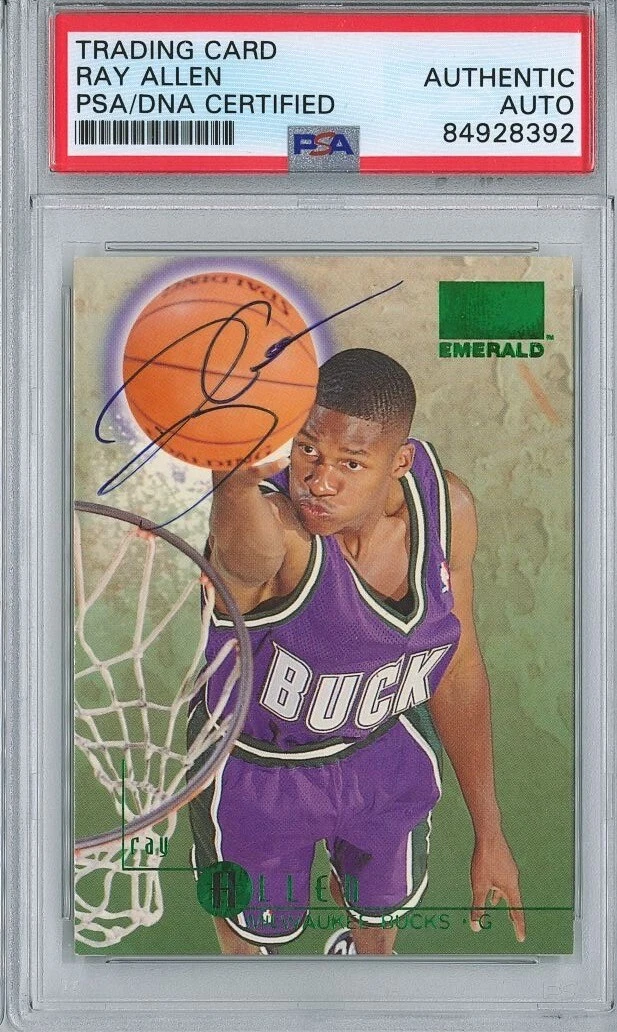 RAY ALLEN SIGNED 1996-97 SKYBOX EMERALD ROOKIE AUTO PSA DNA