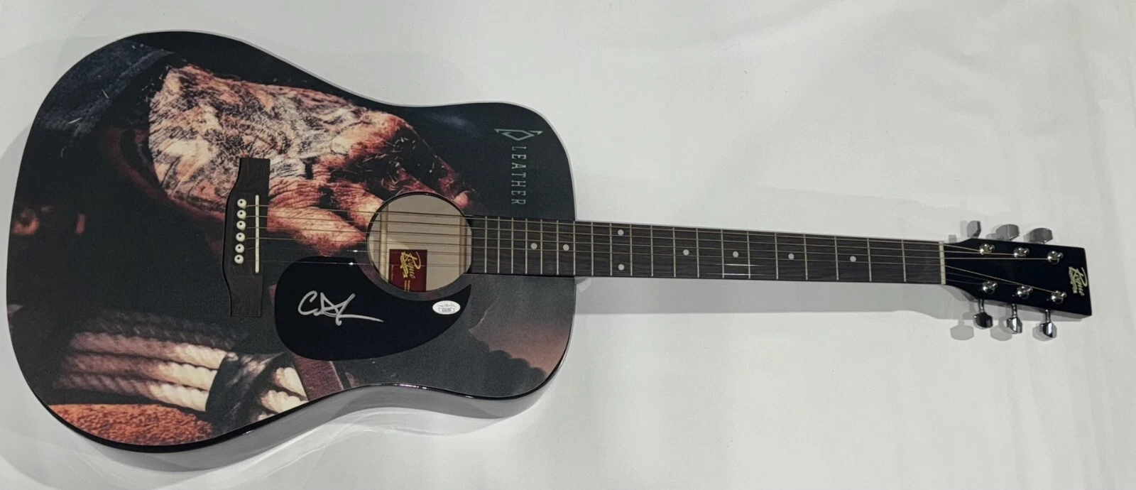CODY JOHNSON SIGNED FULL SIZE CUSTOM LEATHER ACOUSTIC GUITAR VERY RARE JSA COA