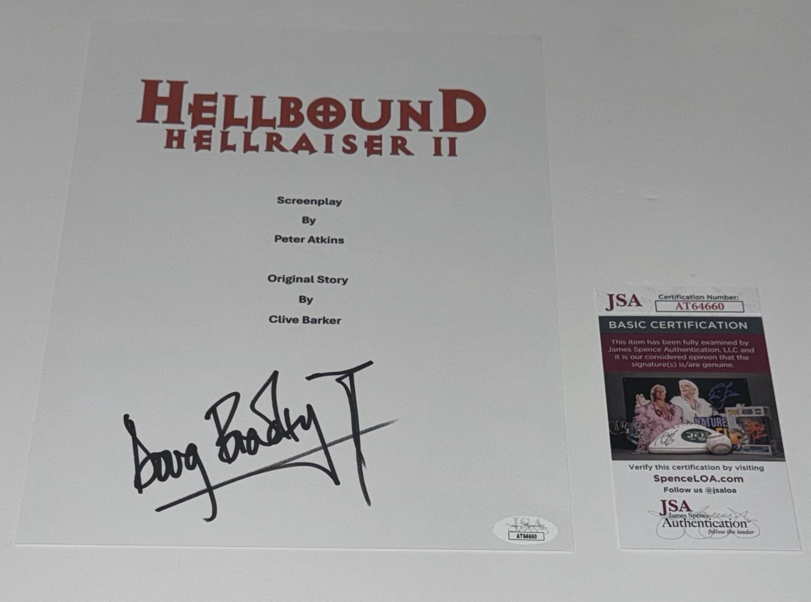 DOUG BRADLEY SIGNED HELLRAISER II HELLBOUND FULL MOVIE SCRIPT PINHEAD JSA COA
