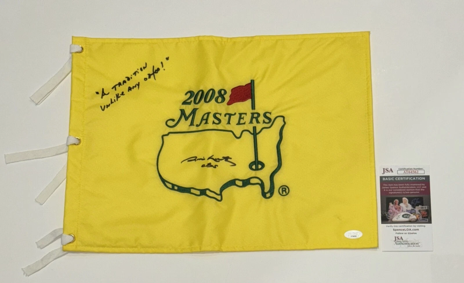 JIM NANTZ SIGNED 2008 MASTERS FLAG A TRADITION UNLIKE ANY OTHER INSCRIPT JSA COA