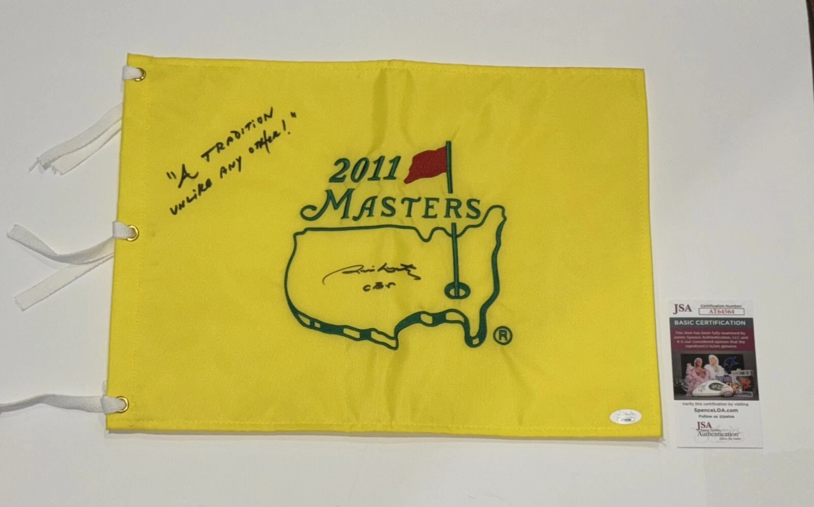 JIM NANTZ SIGNED 2011 MASTERS FLAG A TRADITION UNLIKE ANY OTHER INSCRIPT JSA COA