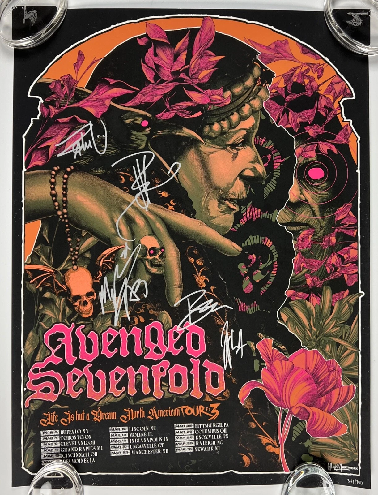 Avenged Sevenfold JSA Fully Signed Lithograph Concert Poster American Tour Pt 3
