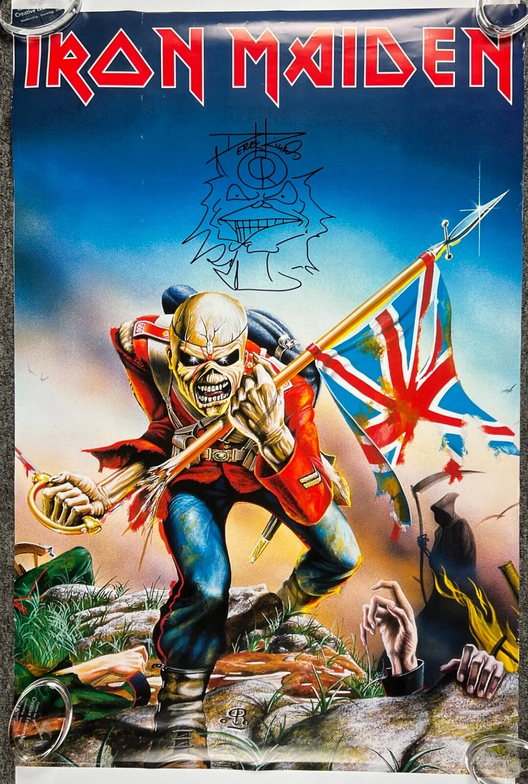 DEREK RIGGS EDDIE SKETCH IRON MAIDEN JSA SIGNED AUTOGRAPH SIGNED POSTER COLLECTIBLE MEMORABILIA