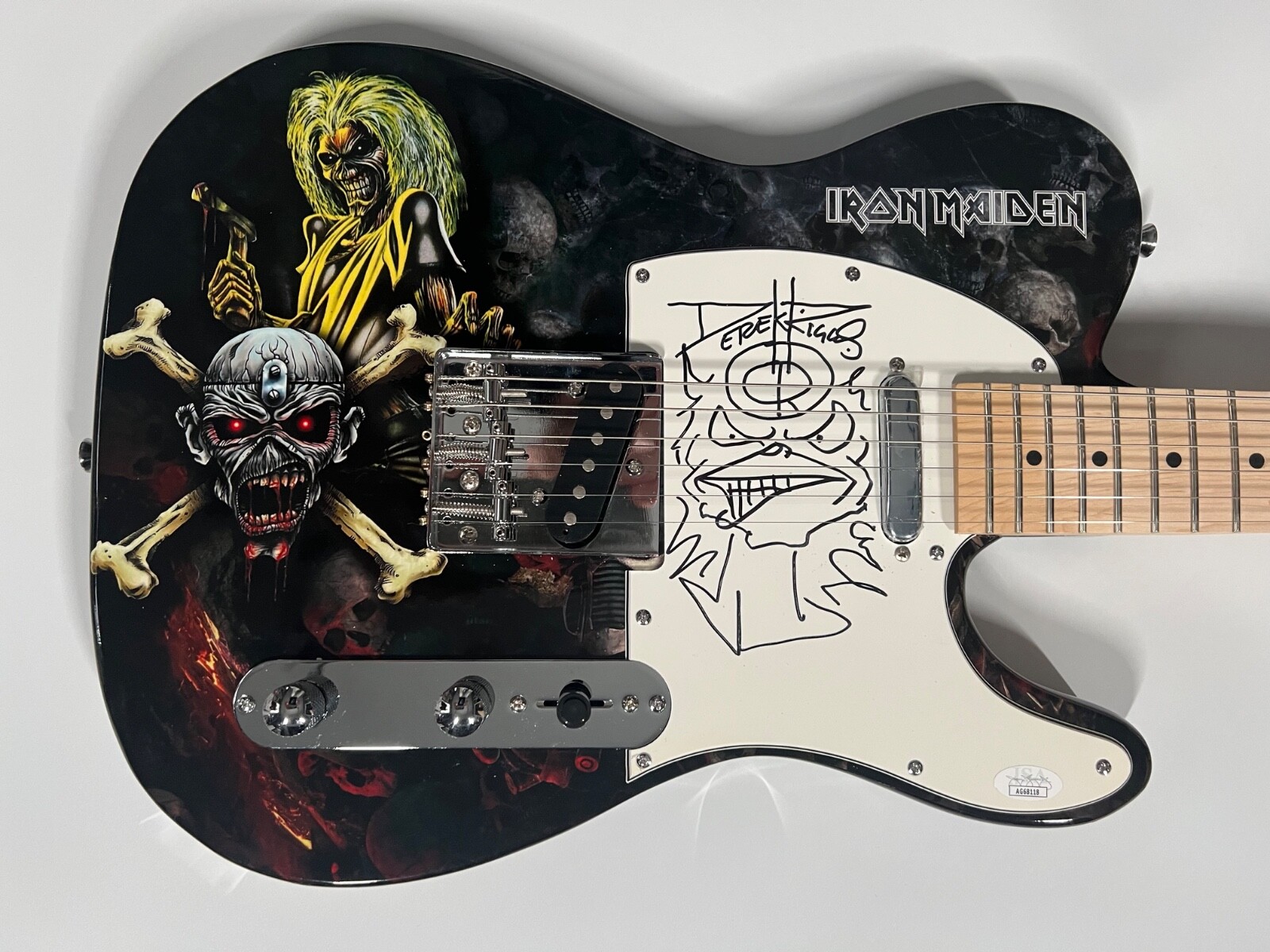 Iron Maiden Derek Riggs JSA Autograph Signed Guitar Original Sketch
