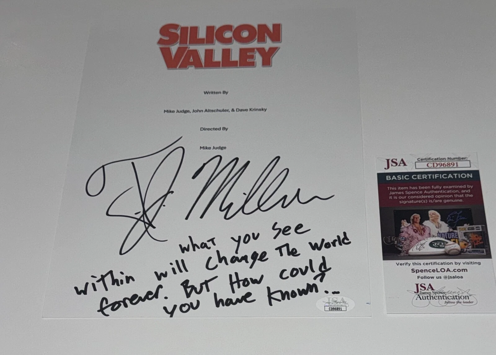 T.J. MILLER SIGNED SILICON VALLEY PILOT FULL EPISODE SCRIPT WITH QUOTE JSA COA