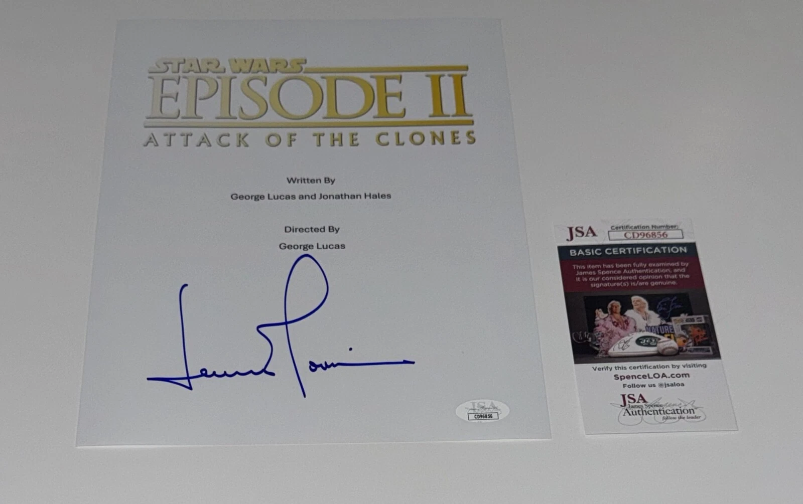 TEMUERA MORRISON SIGNED STAR WARS EPISODE II ATTACK OF THE CLONES SCRIPT JSA COA