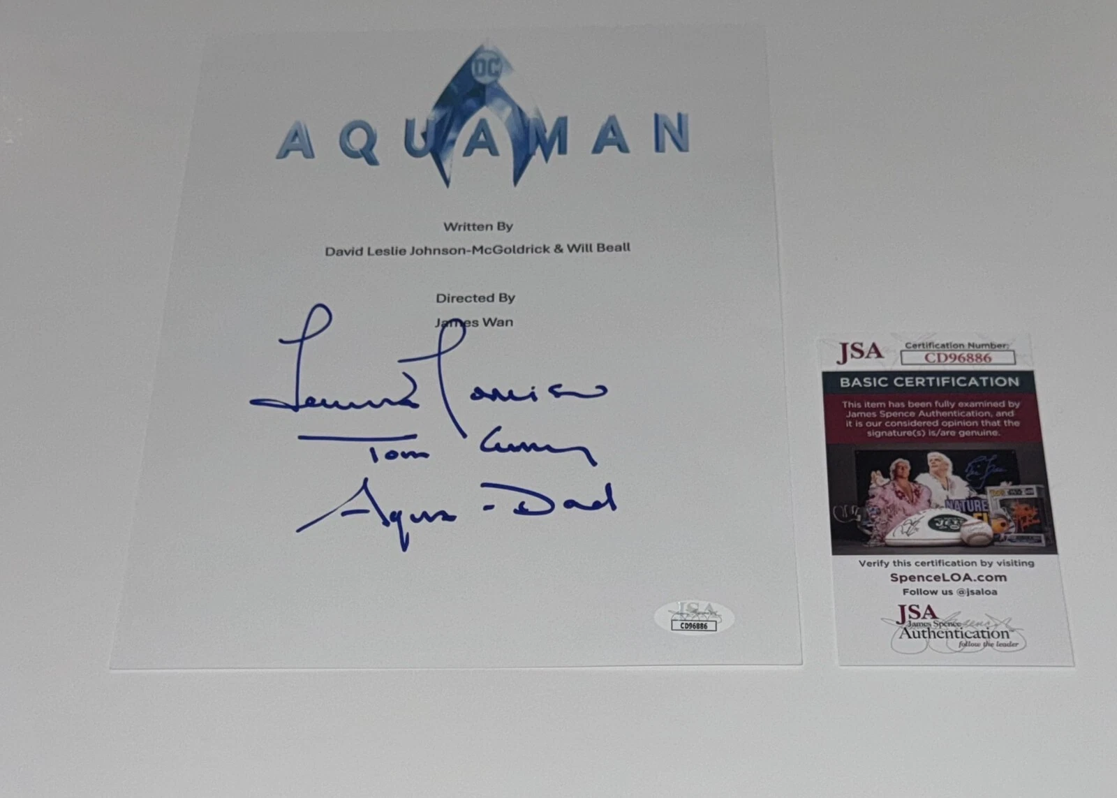 TEMUERA MORRISON SIGNED AQUAMAN FULL MOVE TRANSCRIPT JSA COA