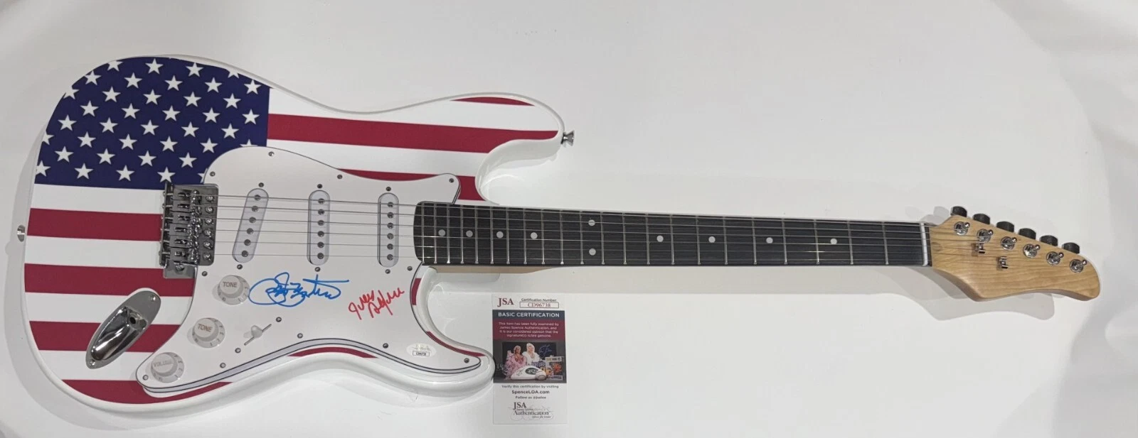 THE ASSOCIATION SIGNED USA FLAG GUITAR JULES ALEXANDER JIM YESTER JSA COA