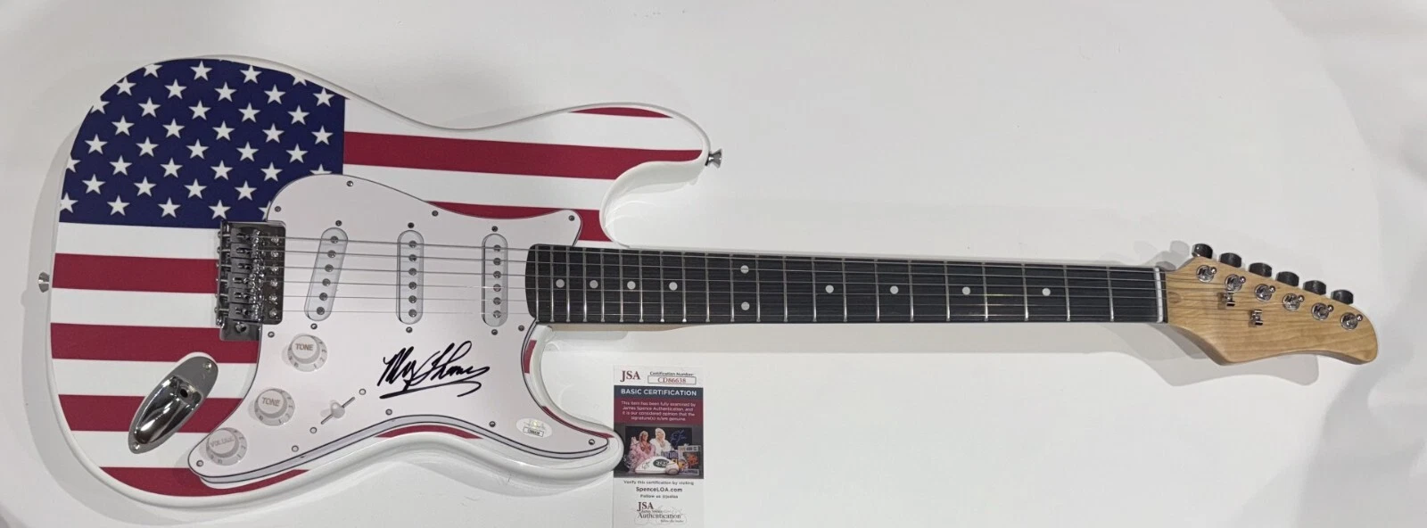 MICKEY THOMAS SIGNED USA FLAG ELECTRIC GUITAR JEFFERSON STARSHIP JSA COA