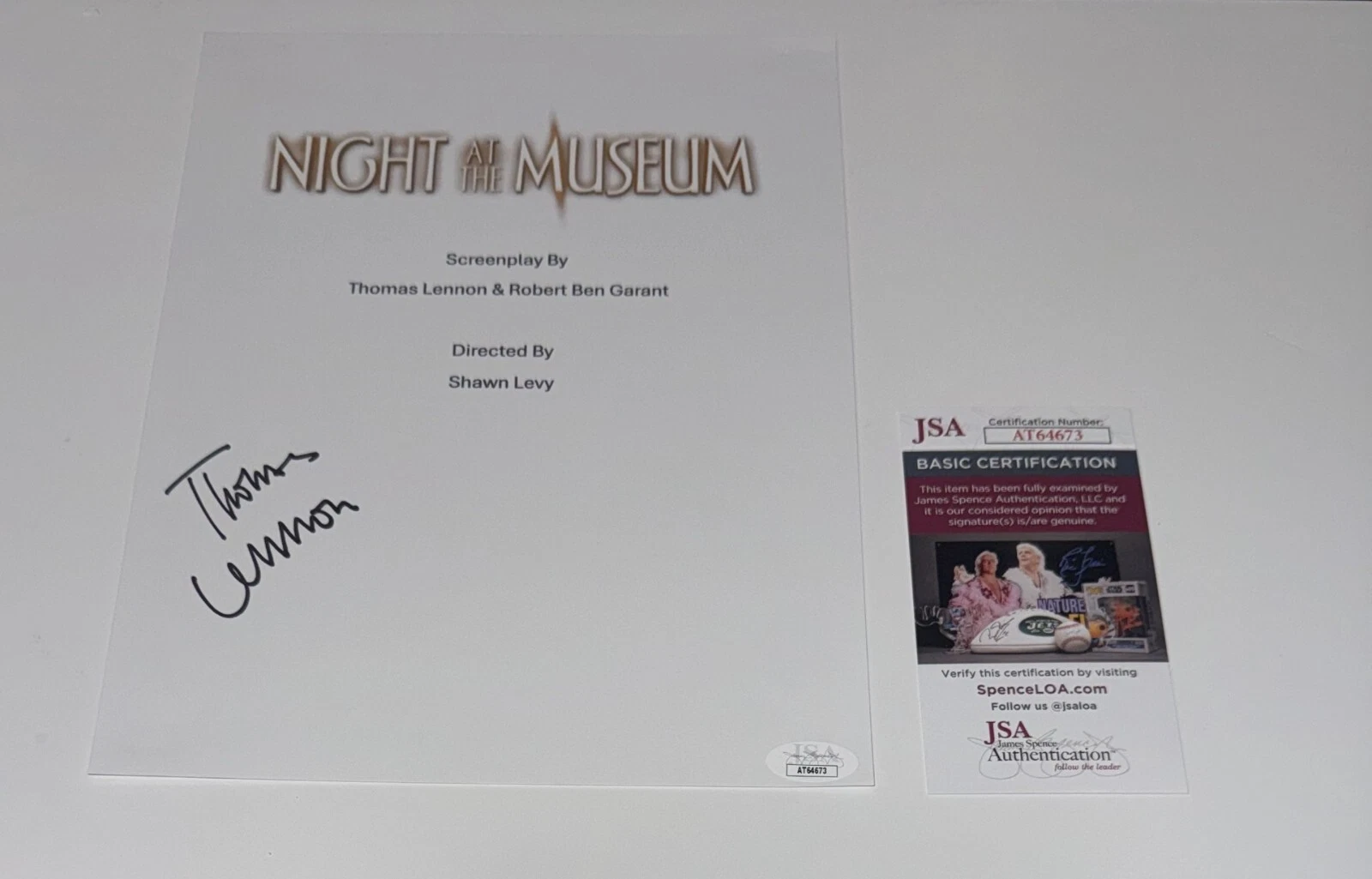 THOMAS LENNON SIGNED NIGHT AT THE MUSEUM FULL MOVIE SCRIPT JSA COA