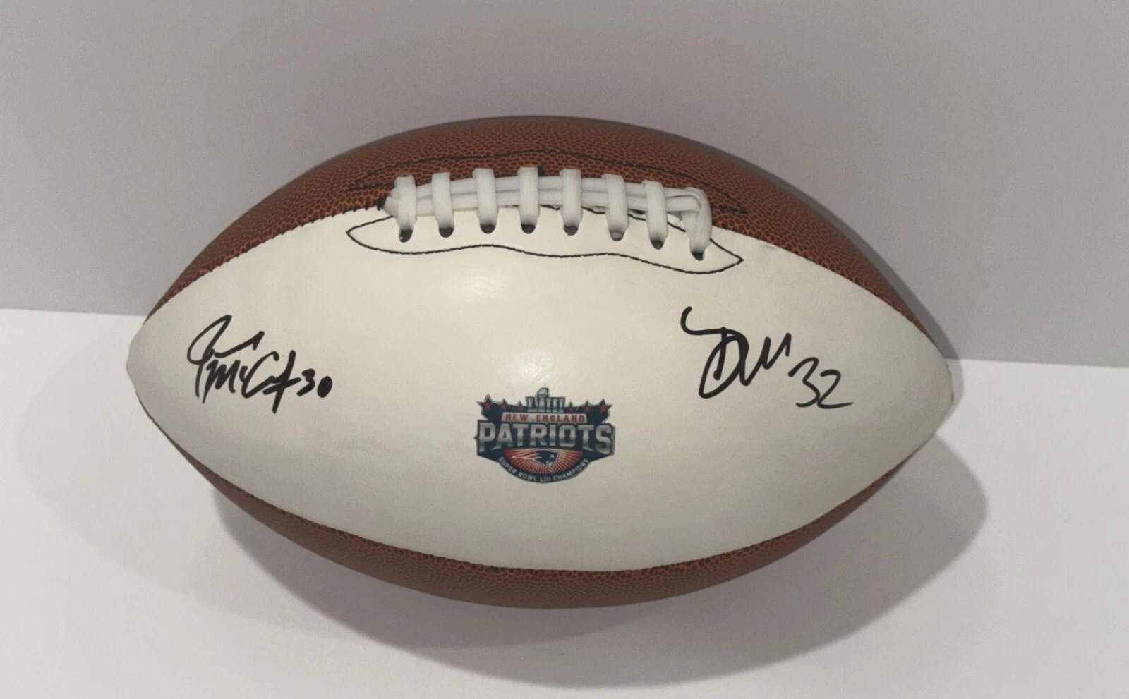 DEVIN & JASON MCCOURTY SIGNED FOOTBALL NEW ENGLAND PATRIOTS SUPER BOWL LIII