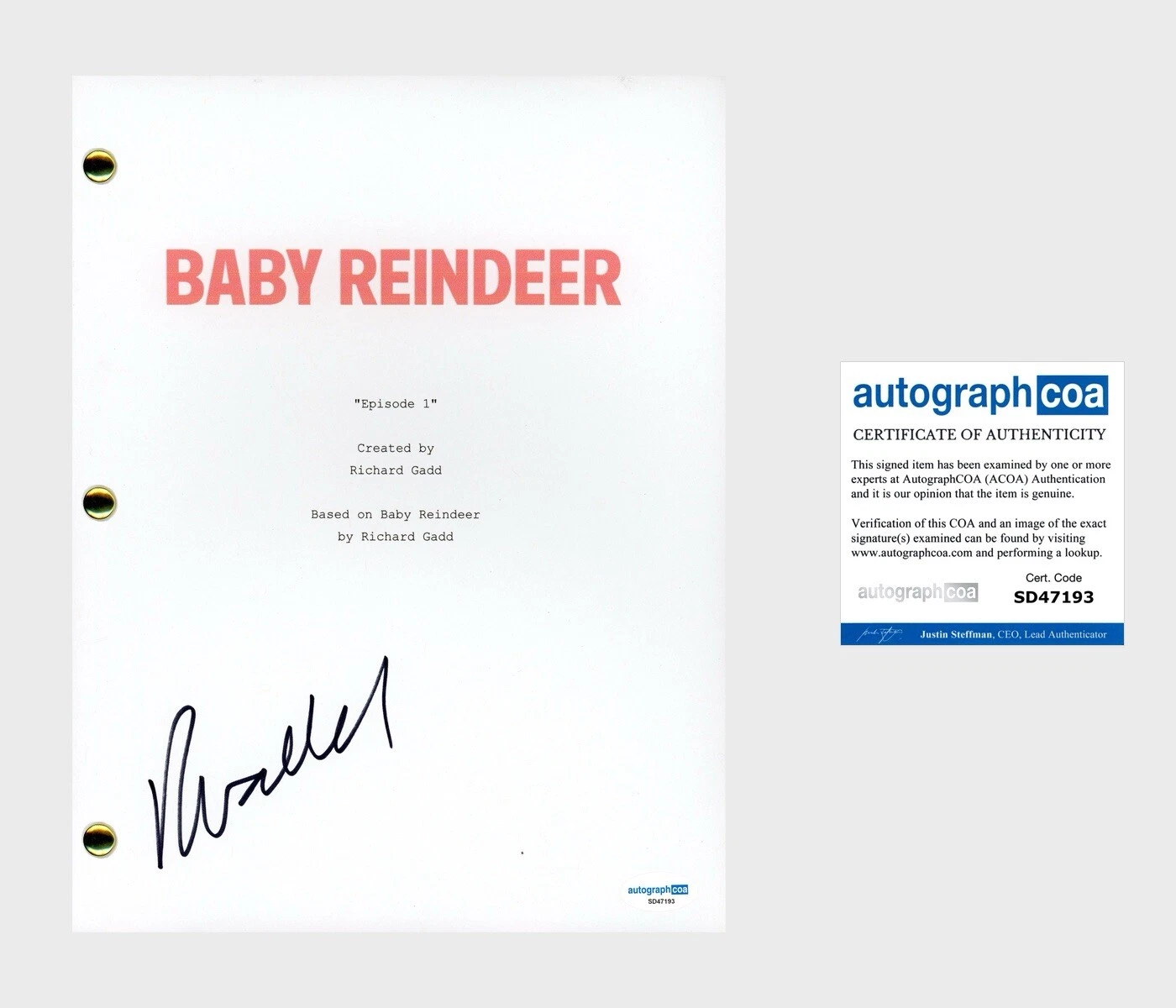 Richard Gadd ‘Baby Reindeer’ Signed Full Pilot Episode Script Screenplay ACOA