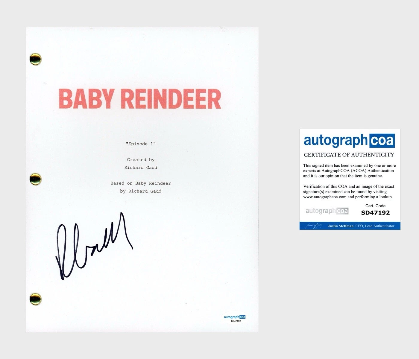 Richard Gadd ‘Baby Reindeer’ Signed Full Pilot Episode Script Screenplay ACOA