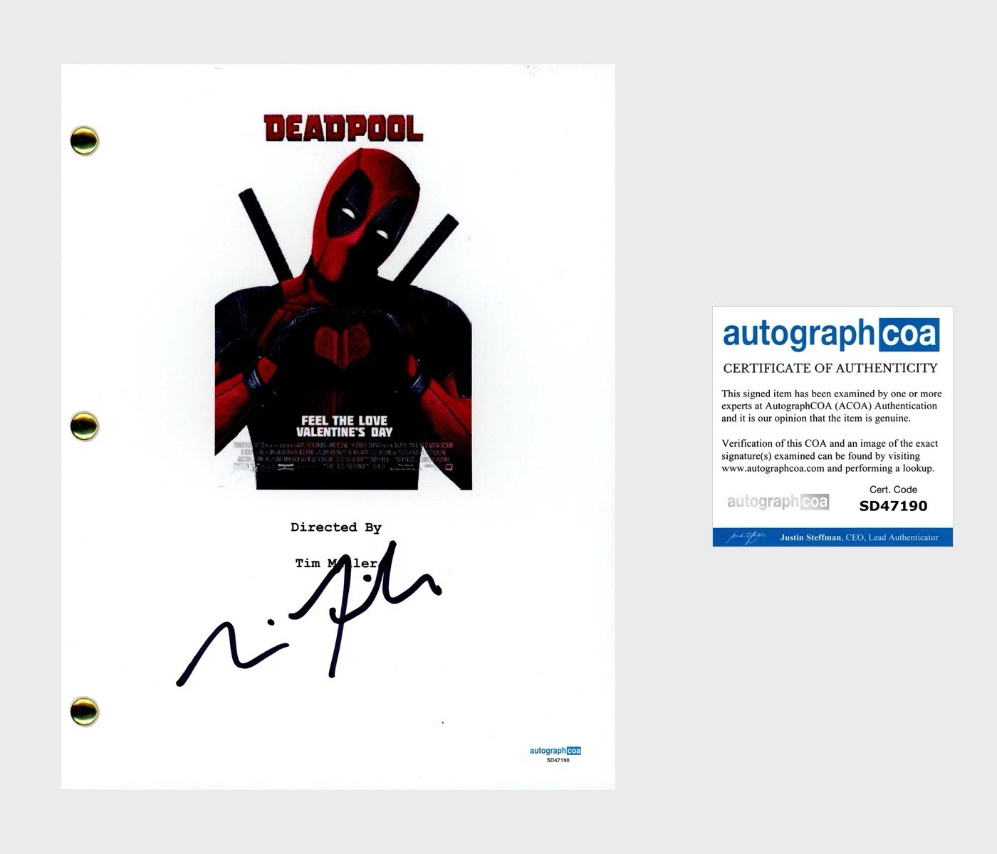 Tim Miller ‘DEADPOOL’ Director Signed Full Movie Script Screenplay ACOA Marvel