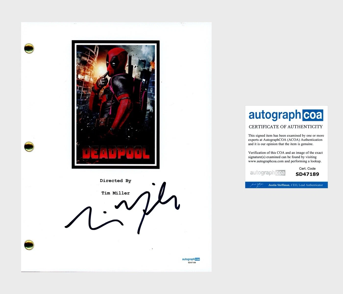 Tim Miller ‘DEADPOOL’ Director Signed Full Movie Script Screenplay ACOA Marvel