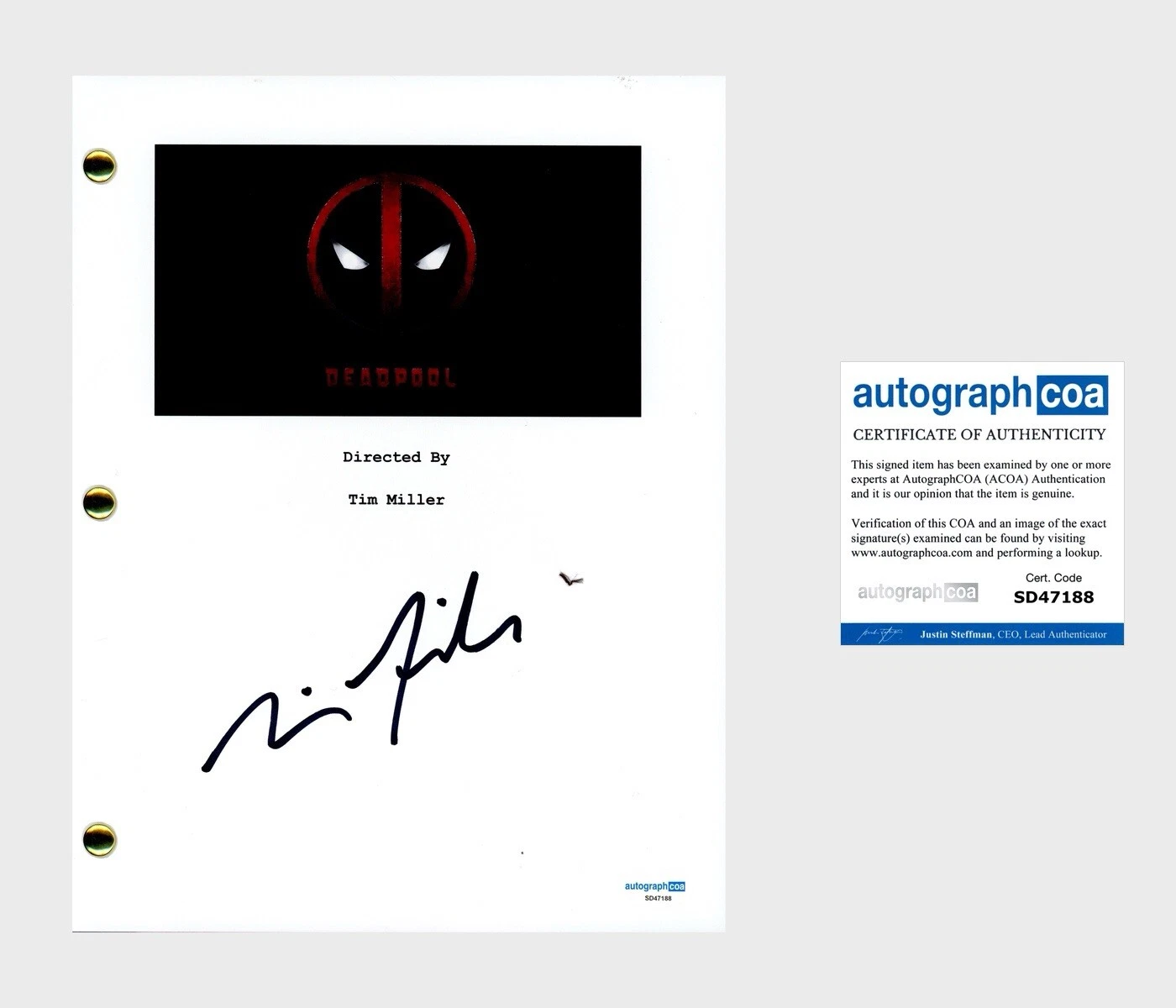 Tim Miller ‘DEADPOOL’ Director Signed Full Movie Script Screenplay ACOA Marvel
