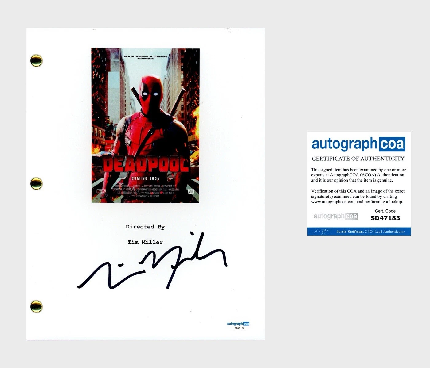 Tim Miller ‘DEADPOOL’ Director Signed Full Movie Script Screenplay ACOA Marvel
