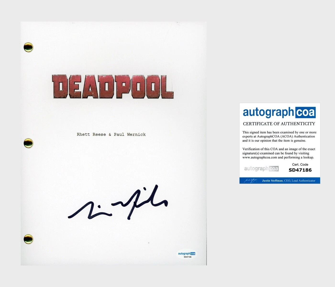 Tim Miller ‘DEADPOOL’ Director Signed Full Movie Script Screenplay ACOA Marvel