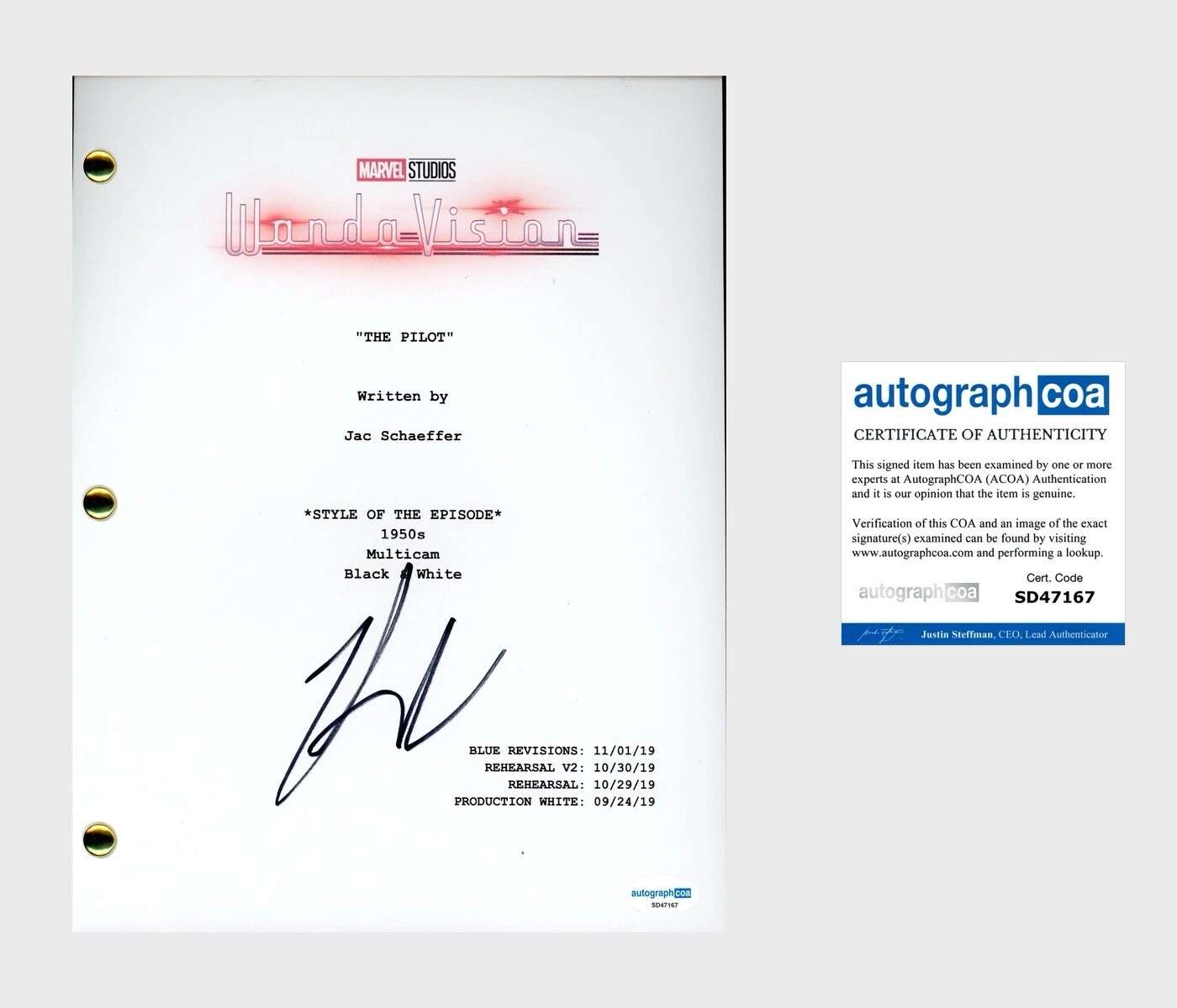 Kathryn Hahn ‘Wandavision’ Signed Full Pilot Script Screenplay ACOA Marvel