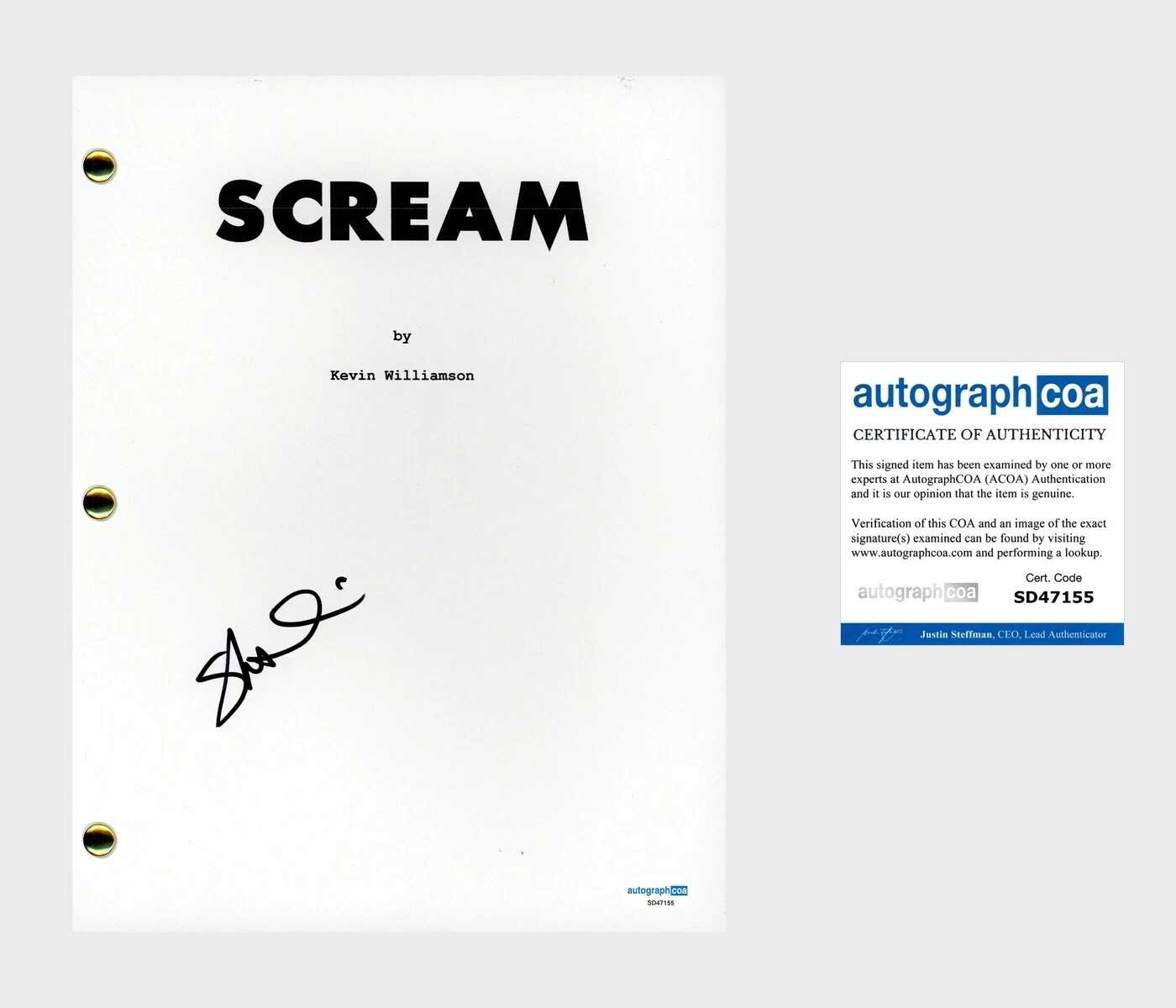 Skeet Ulrich ‘Scream’ Signed Full Movie Script Screenplay ‘Billy Loomis’ ACOA