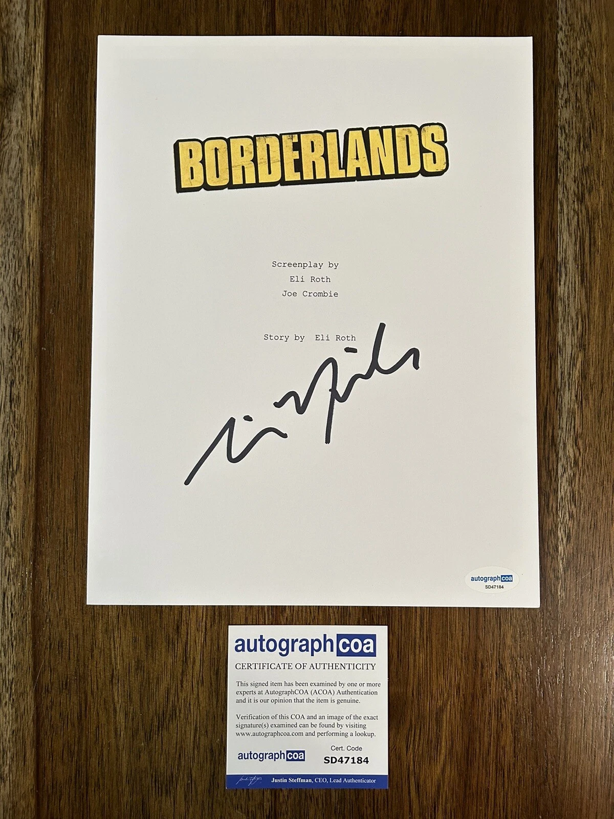 Tim Miller ‘Borderlands’ Signed Movie Script Cover ACOA