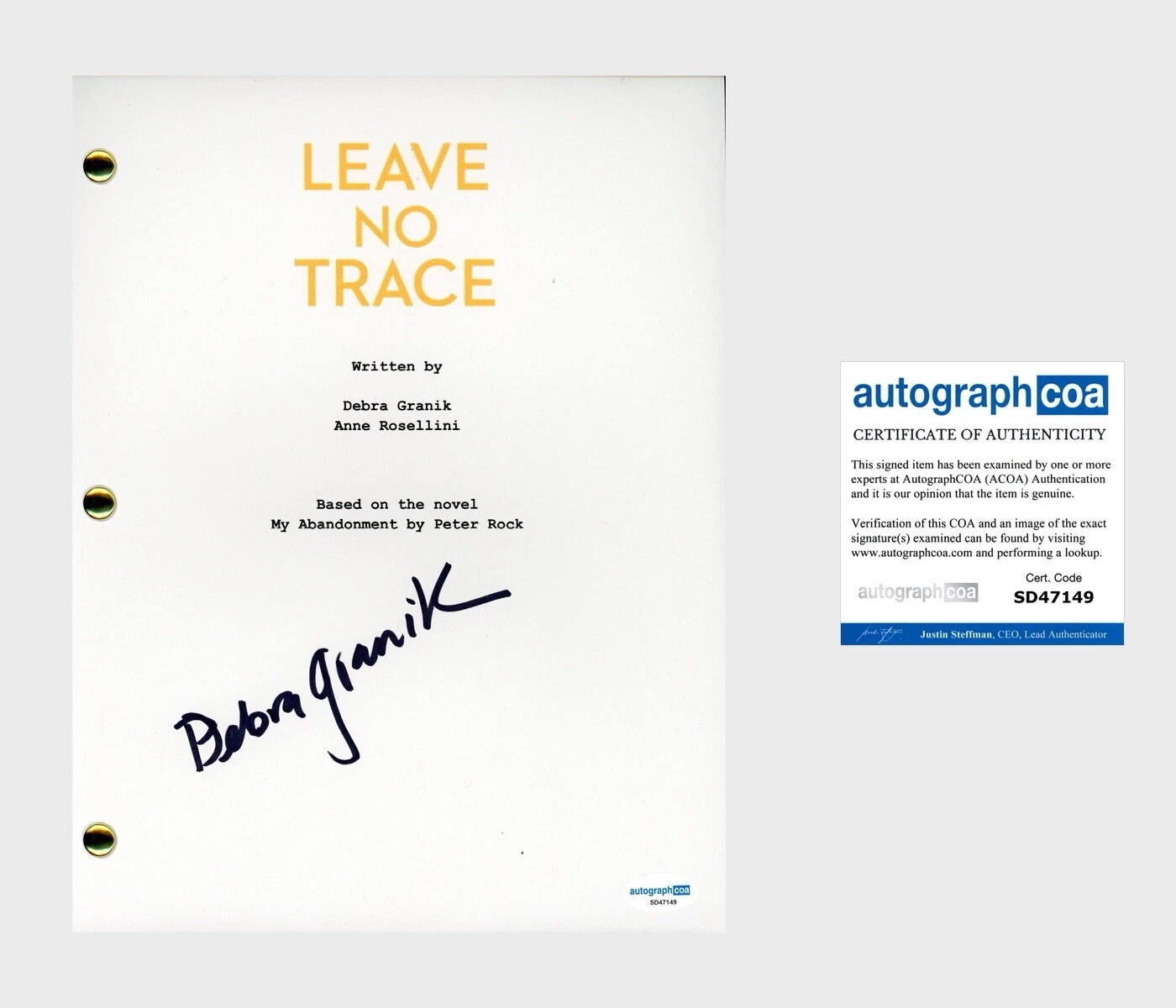 Debra Granik ‘Leave No Trace’ Signed Full Movie Script Screenplay Director ACOA