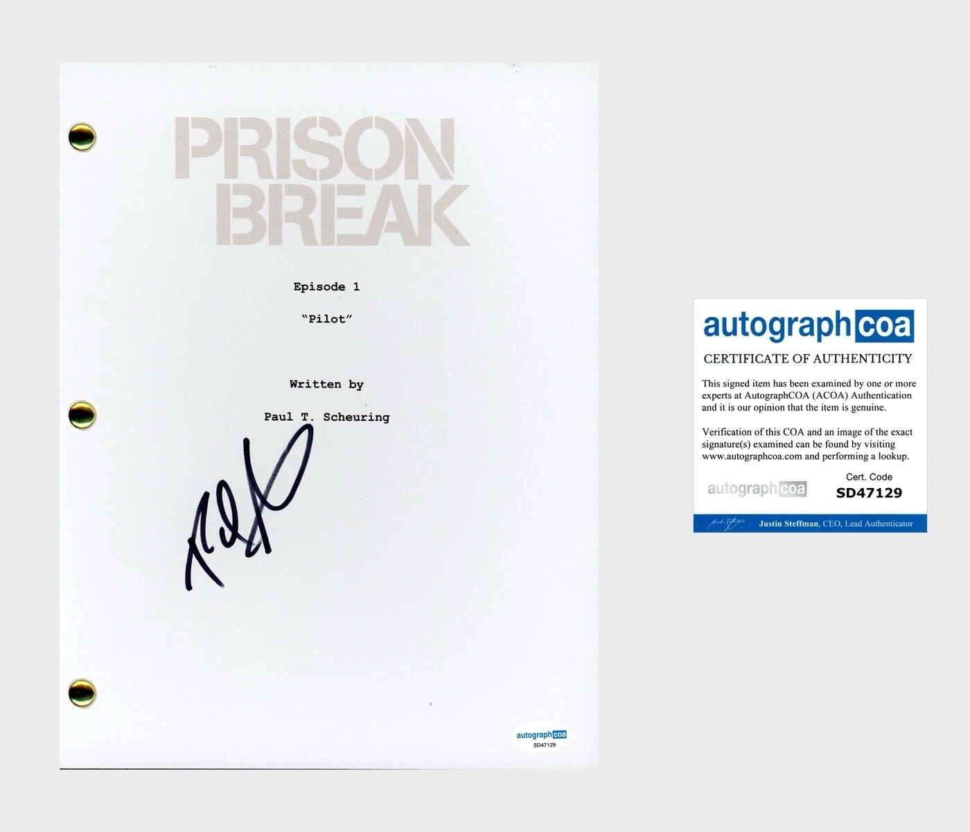 Paul Adelstein ‘Prison Break’ Signed Full Pilot Script ‘Paul Kellerman’ ACOA