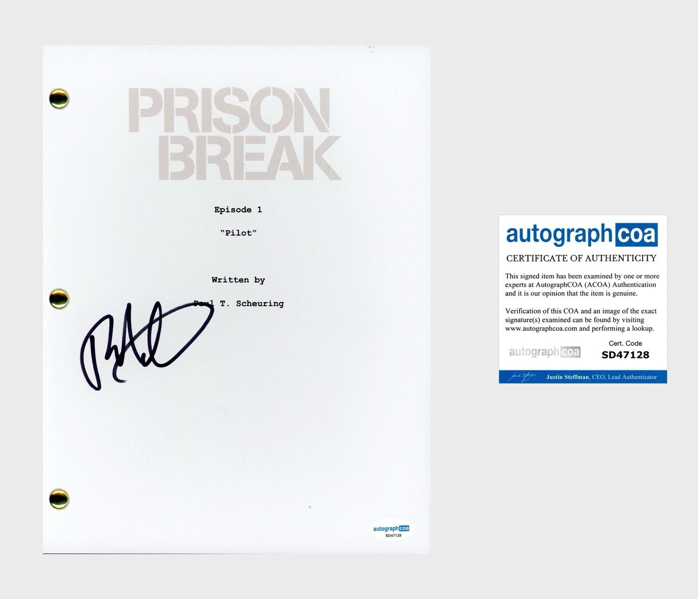 Paul Adelstein ‘Prison Break’ Signed Full Pilot Script ‘Paul Kellerman’ ACOA